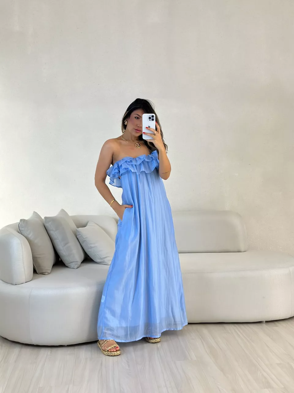 VESTIDO NINA BABADOS azul - 0056060109 - CAROLLA FERRARO