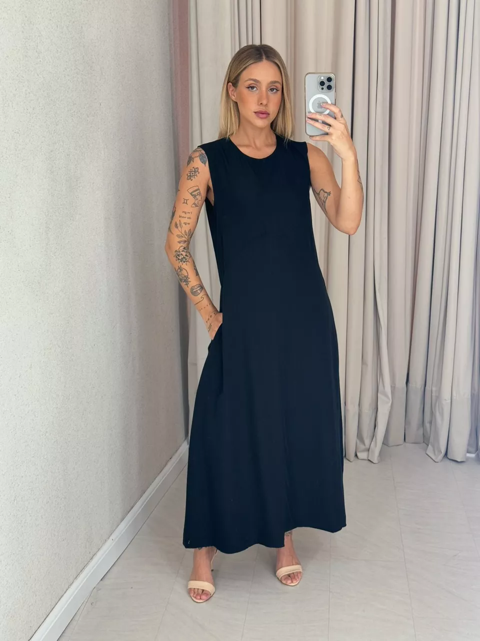 VESTIDO MARÍLIA LONGUETE PRETO - 0059080032 - CAROLLA FERRARO