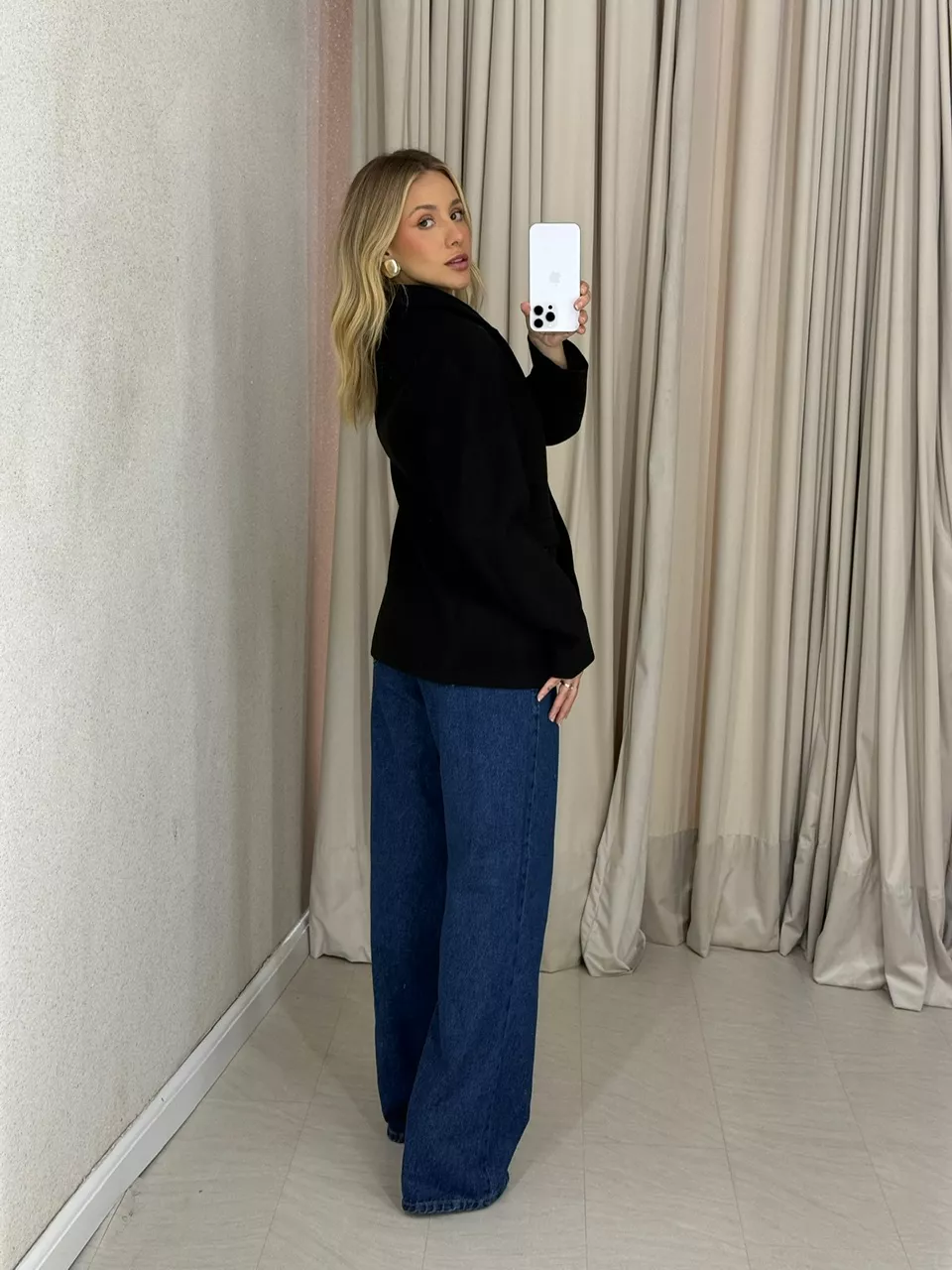 BLAZER CÁSSIA LÃ BATIDA PRETO