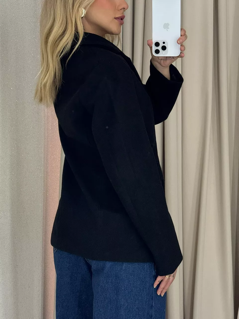 BLAZER CÁSSIA LÃ BATIDA PRETO
