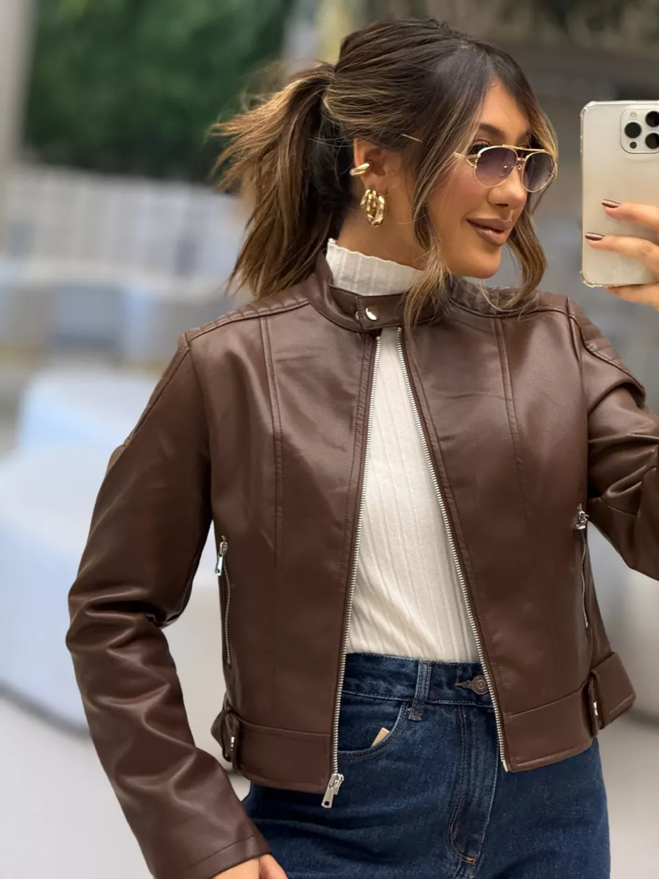 JAQUETA LILIAN COURO FAKE MARROM - 0064030054 - CAROLLA FERRARO