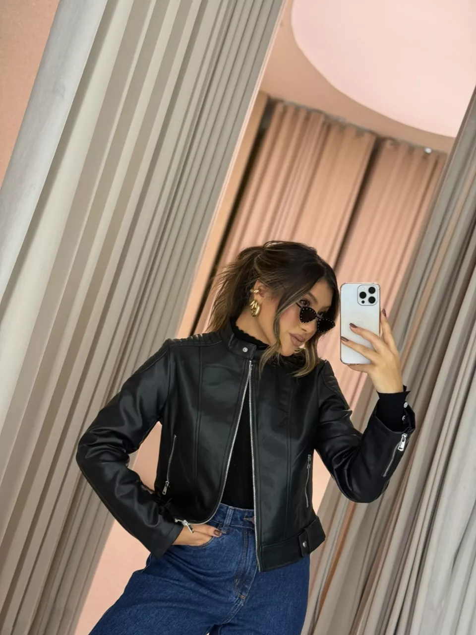 JAQUETA LILIAN COURO FAKE PRETO - 0064030032 - CAROLLA FERRARO
