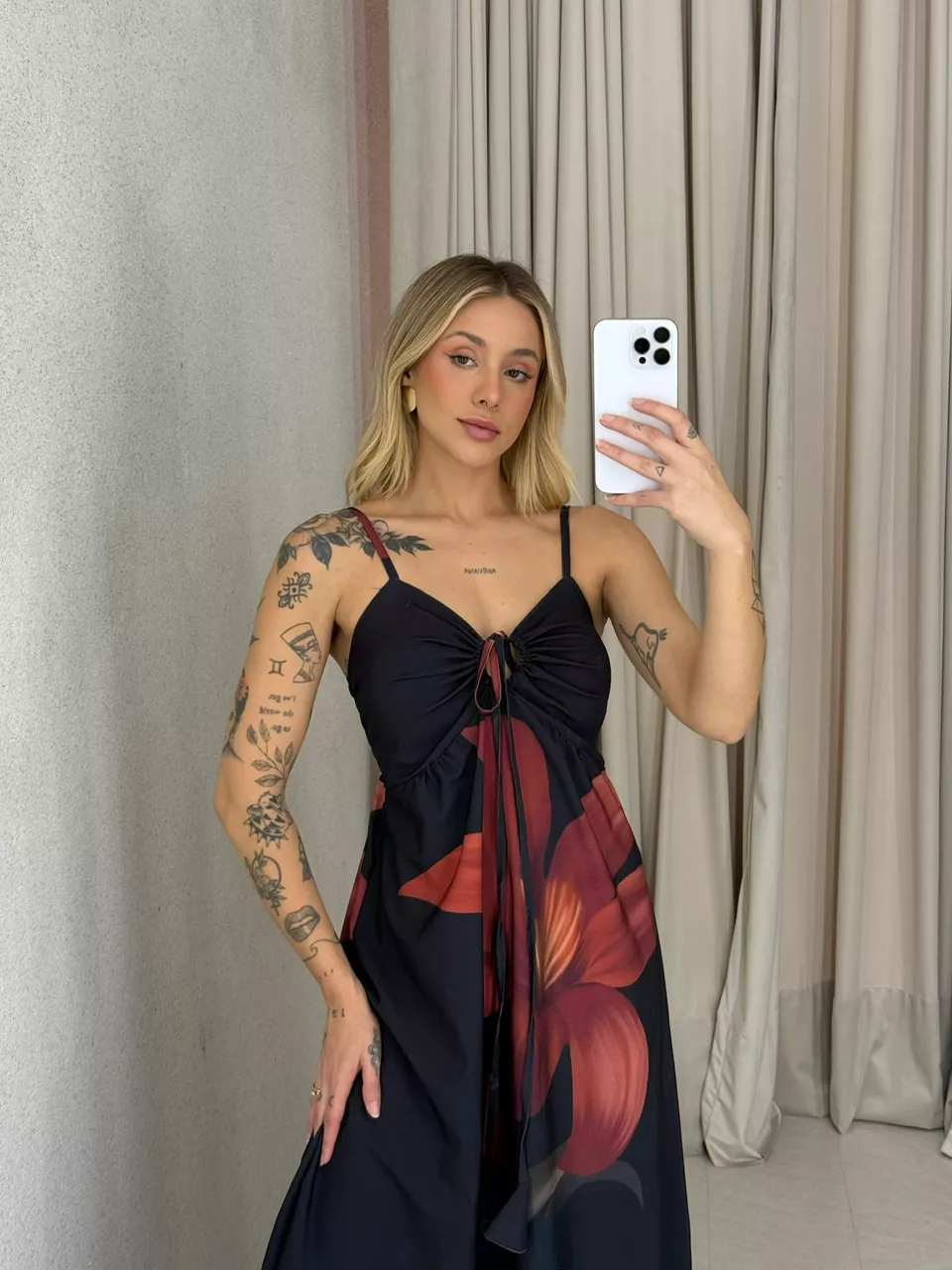 VESTIDO NÍDIA FLOR PRETO