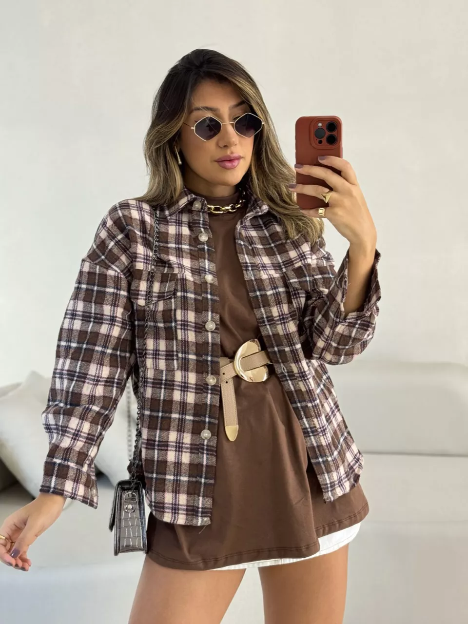 CAMISA SANDRA XADREZ MARROM