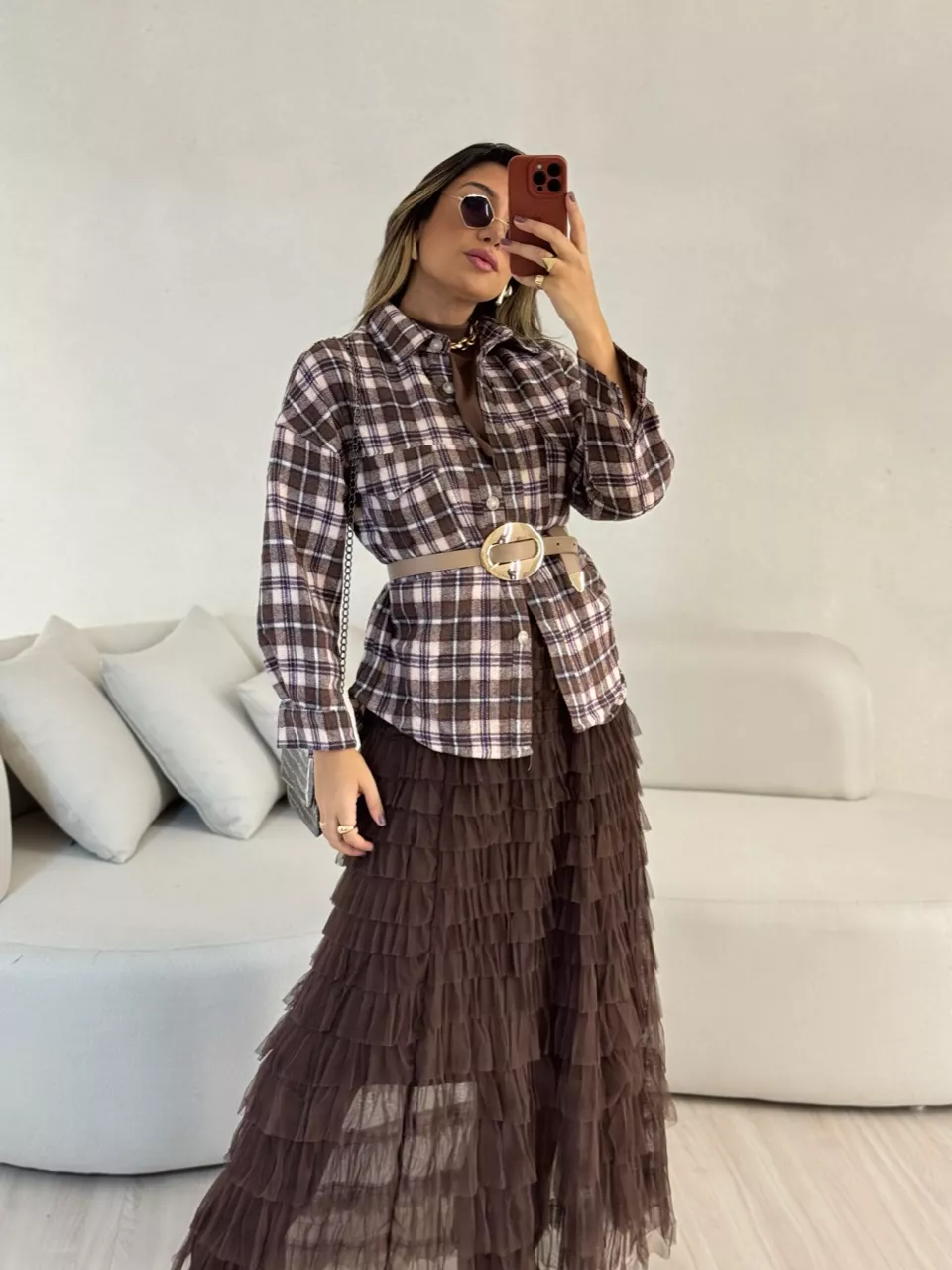CAMISA SANDRA XADREZ MARROM