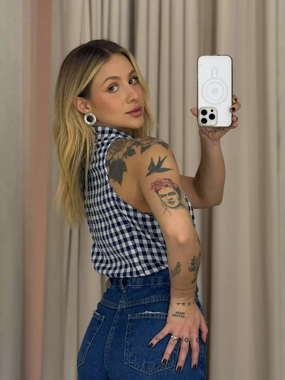 BLUSA ADELINA XADREZ MARINHO