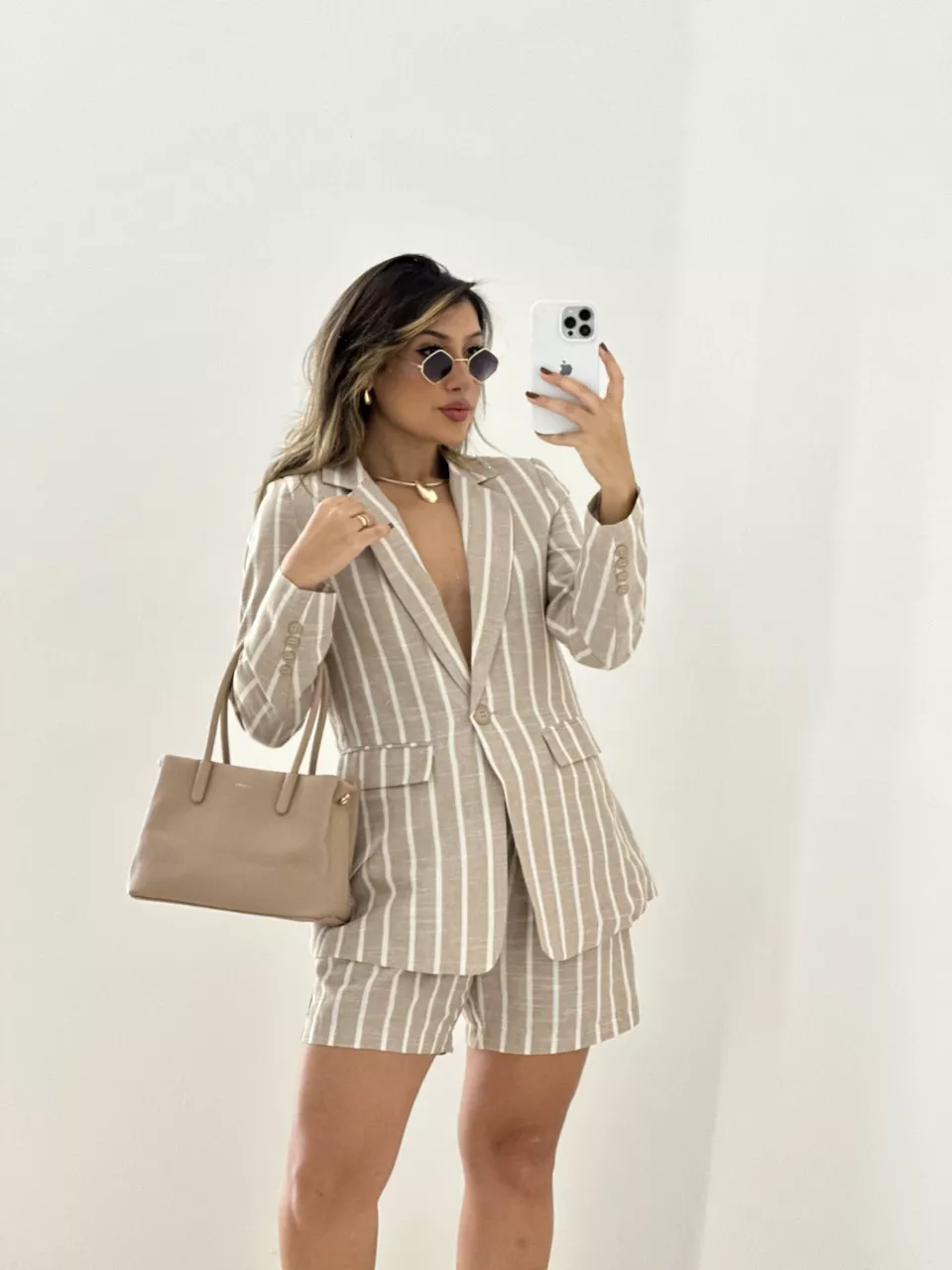 CONJUNTO STRIPES BLAZER NUDE - 0053850049 - CAROLLA FERRARO