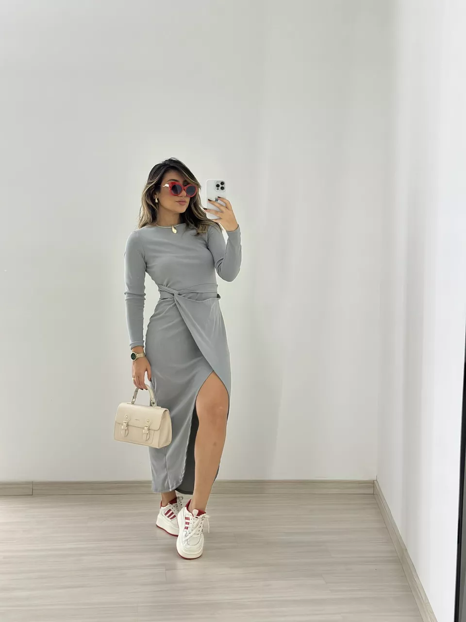 VESTIDO ALANA 02 CANELADO Cinza - 0053860091 - CAROLLA FERRARO