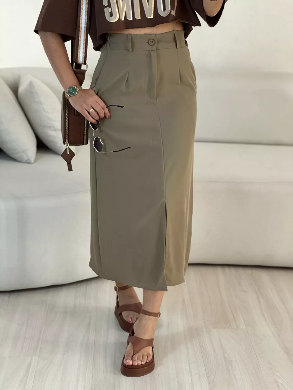 SAIA YASMIM MIDI Caqui - 0055000096 - CAROLLA FERRARO