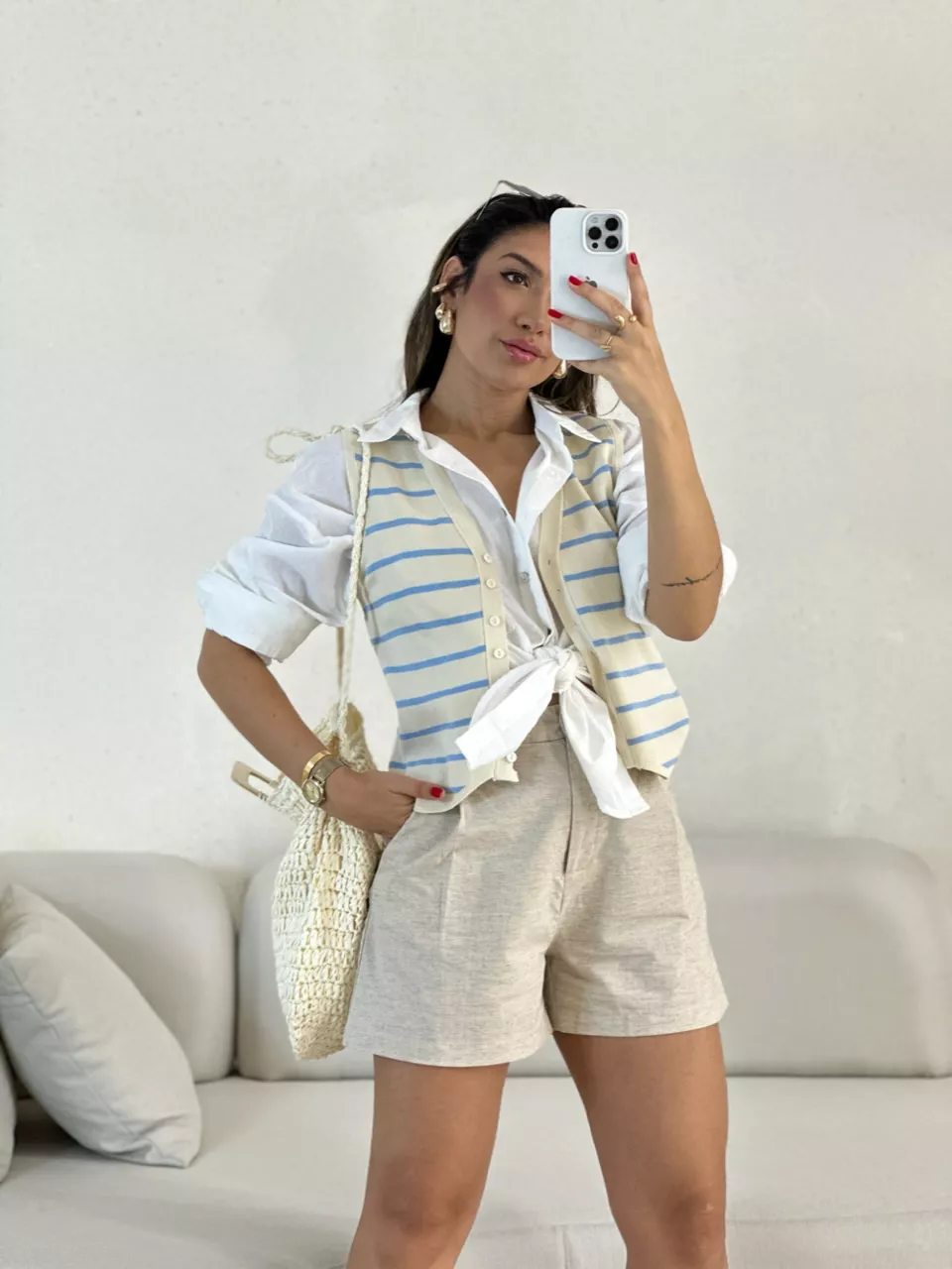 COLETE TRICOT LISTRADO azul