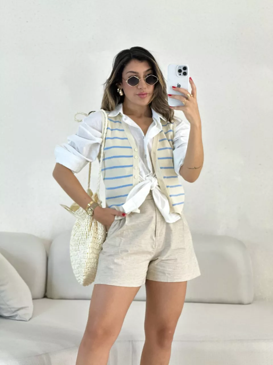 COLETE TRICOT LISTRADO azul