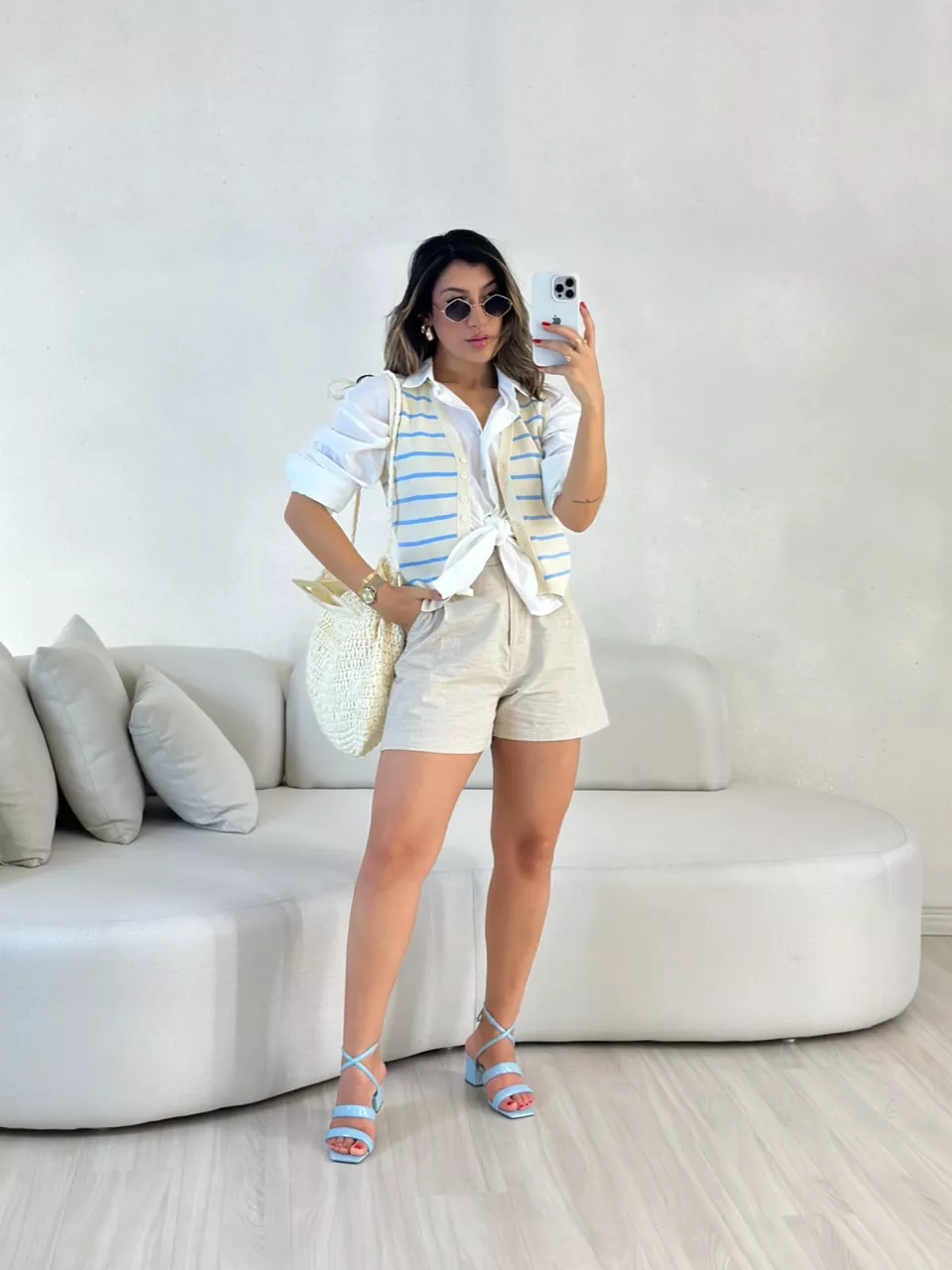 COLETE TRICOT LISTRADO azul