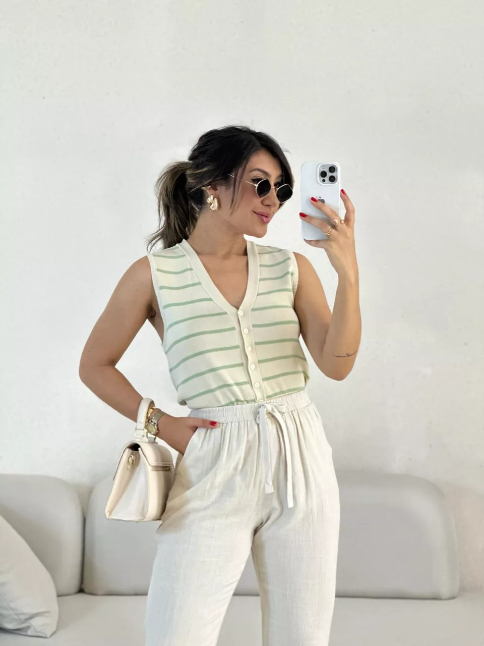 COLETE TRICOT LISTRADO verde - 0056100014 - CAROLLA FERRARO