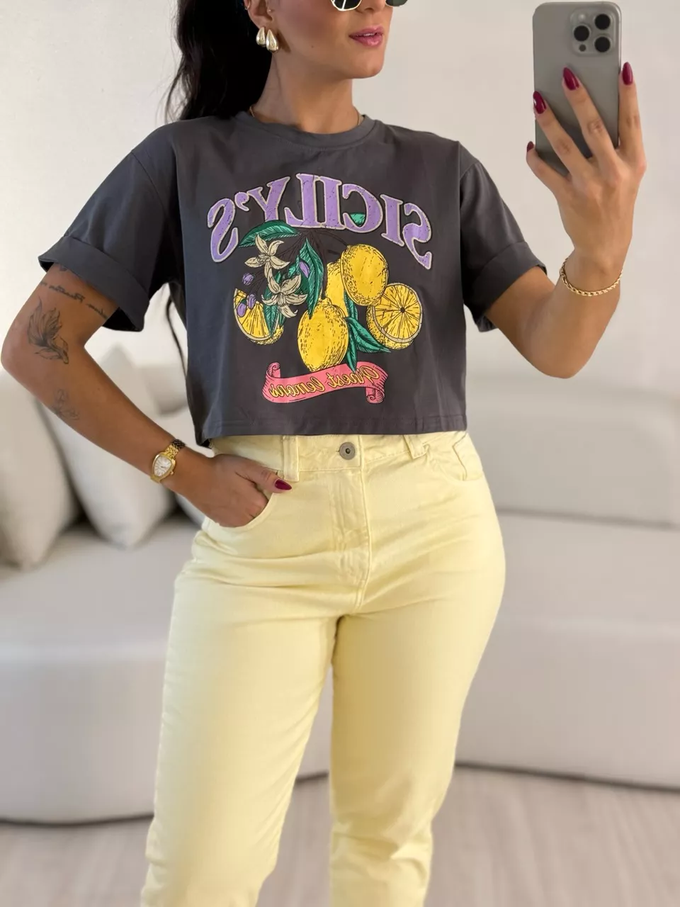 CROPPED LEMON CINZA - 0056130091 - CAROLLA FERRARO