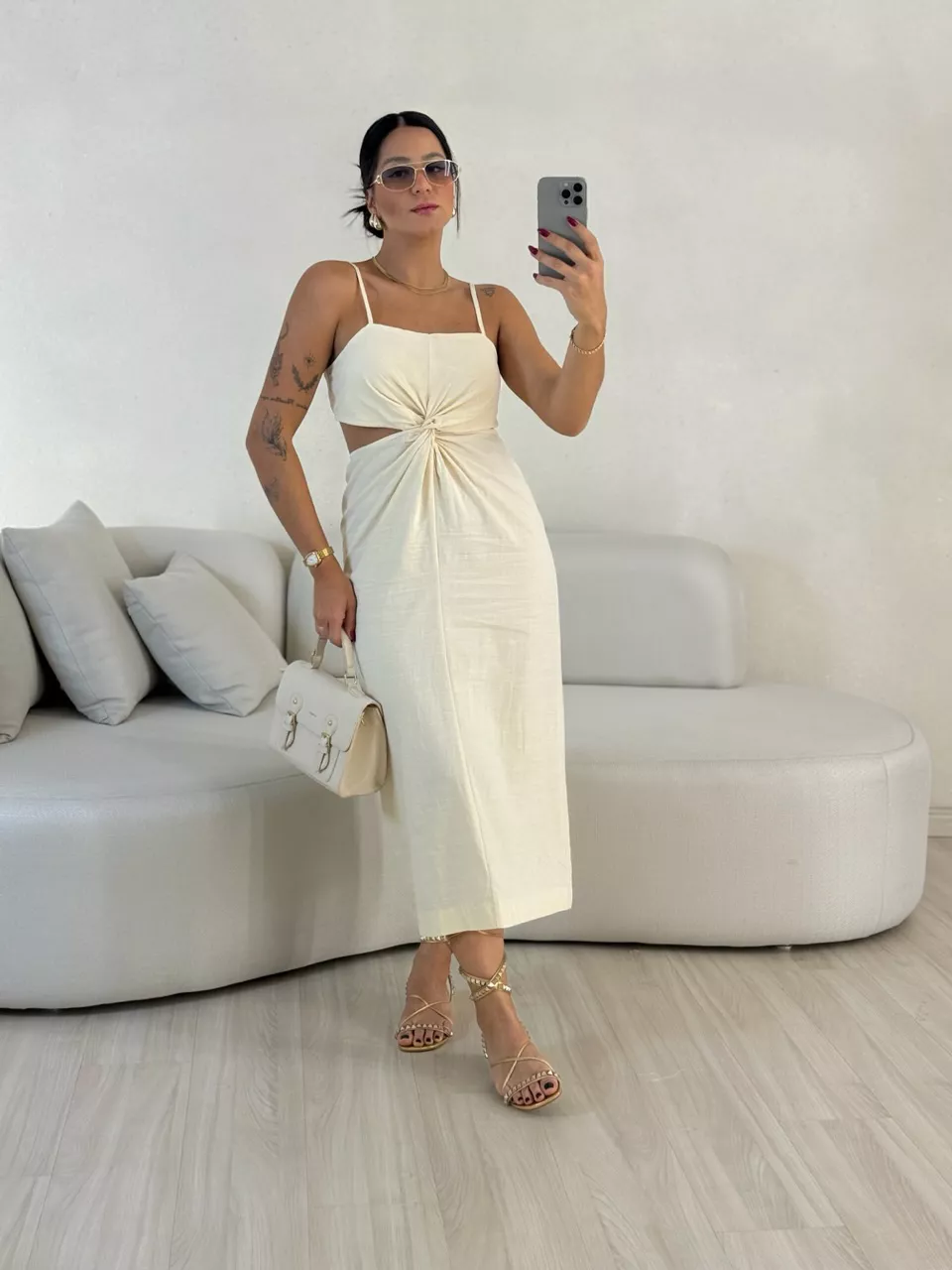 VESTIDO ELIZABETH COSTAS ABERTA MARFIM - 005612005 - CAROLLA FERRARO
