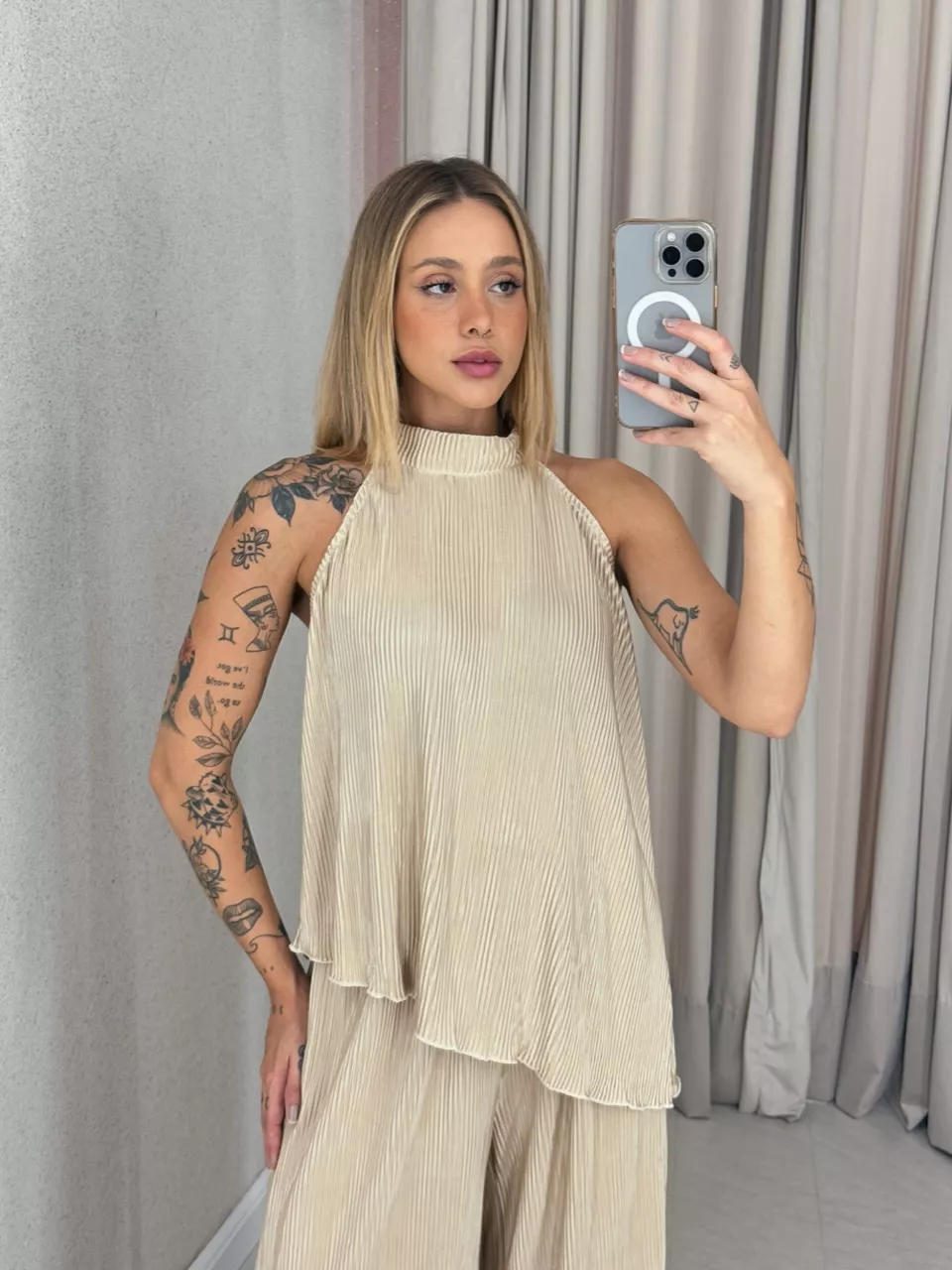 CONJUNTO ESTHER PLISSADO MARFIM