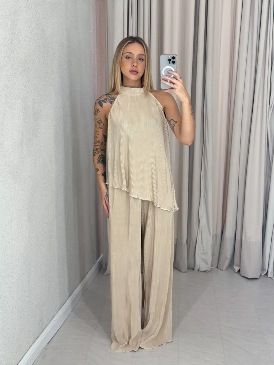 CONJUNTO ESTHER PLISSADO MARFIM