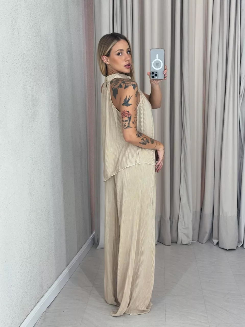 CONJUNTO ESTHER PLISSADO MARFIM