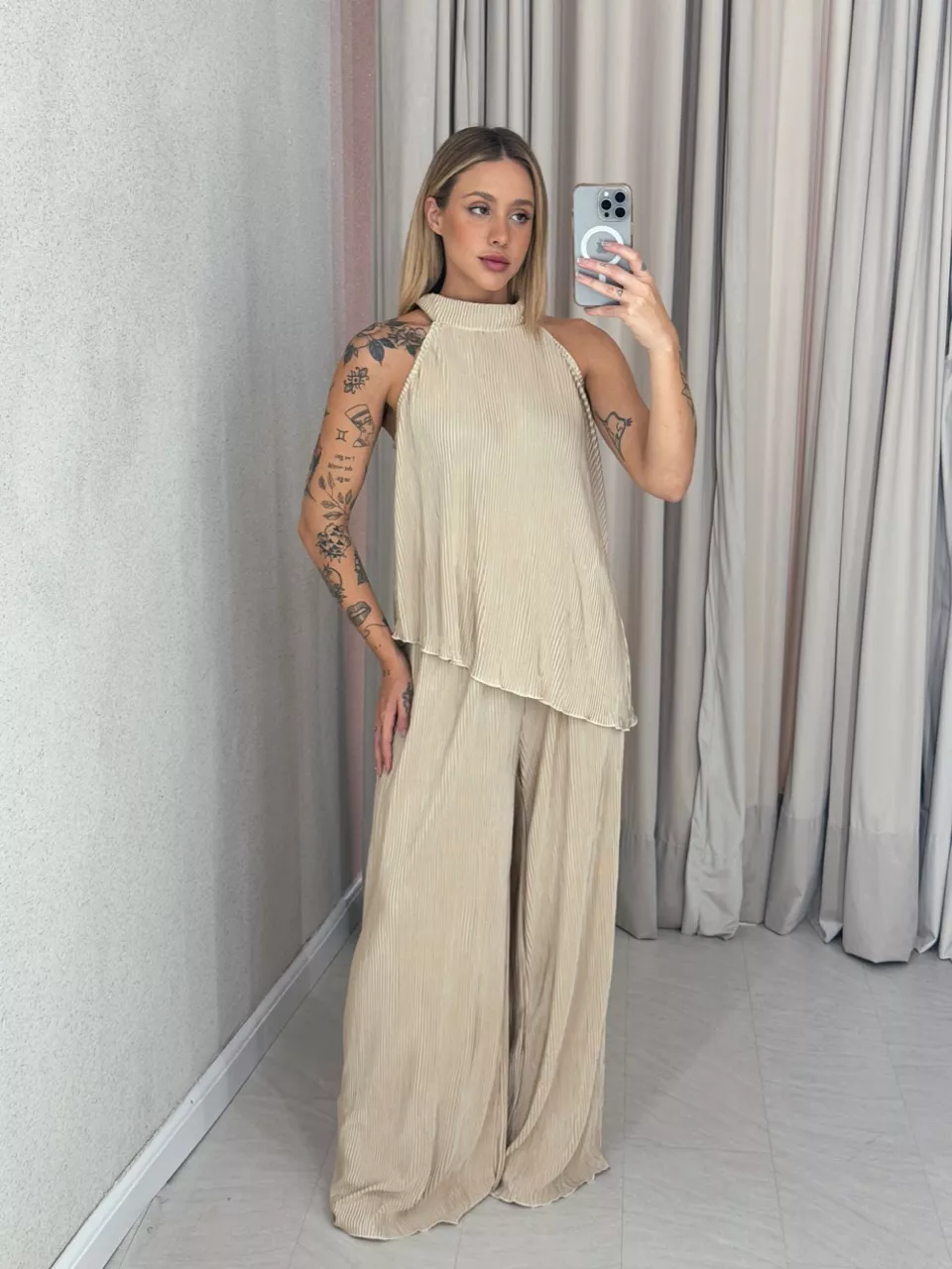 CONJUNTO ESTHER PLISSADO MARFIM