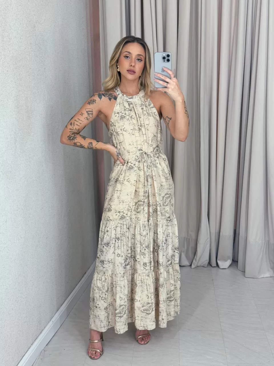 VESTIDO KARINA LONGO AREIA