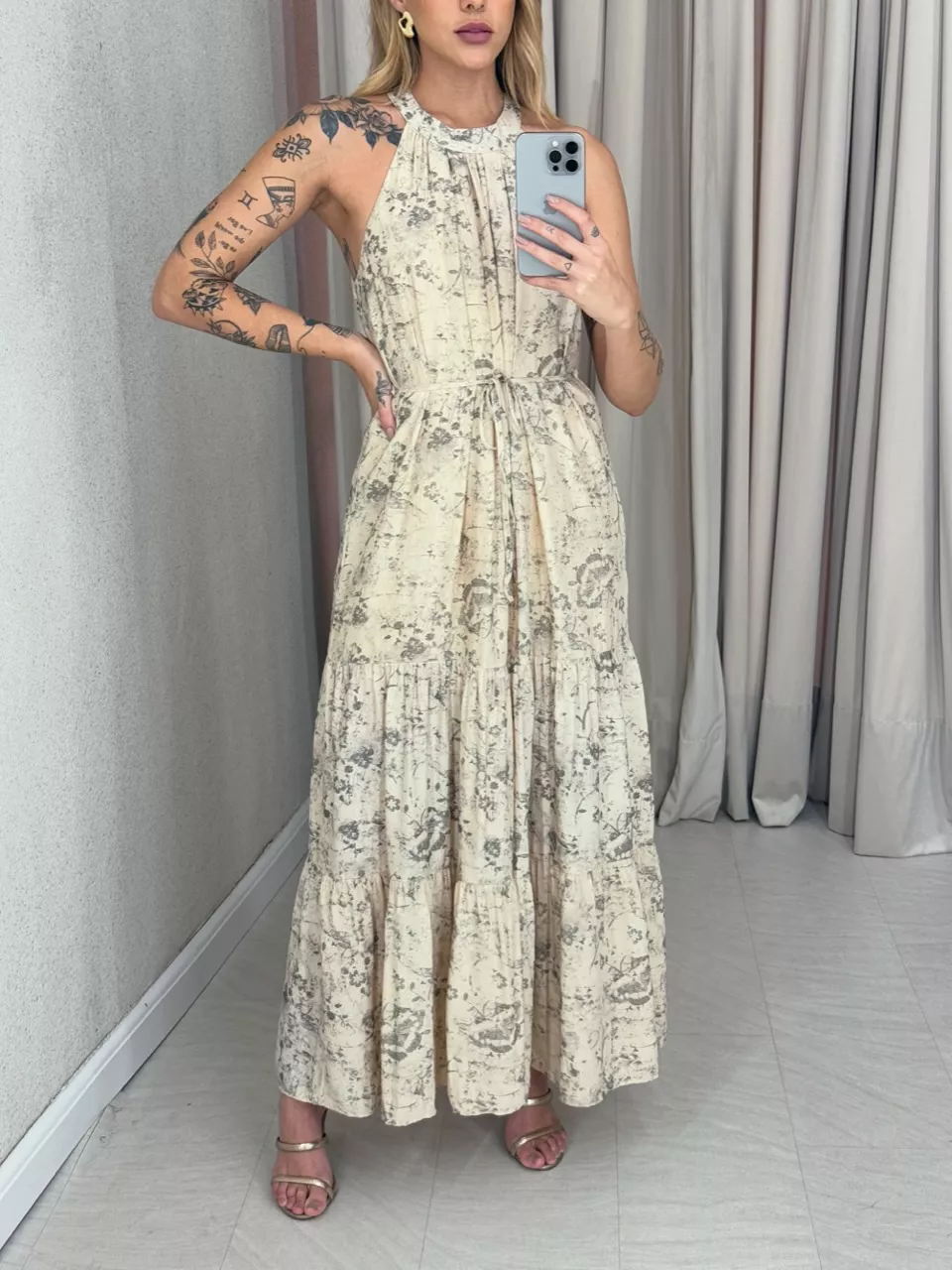 VESTIDO KARINA LONGO AREIA