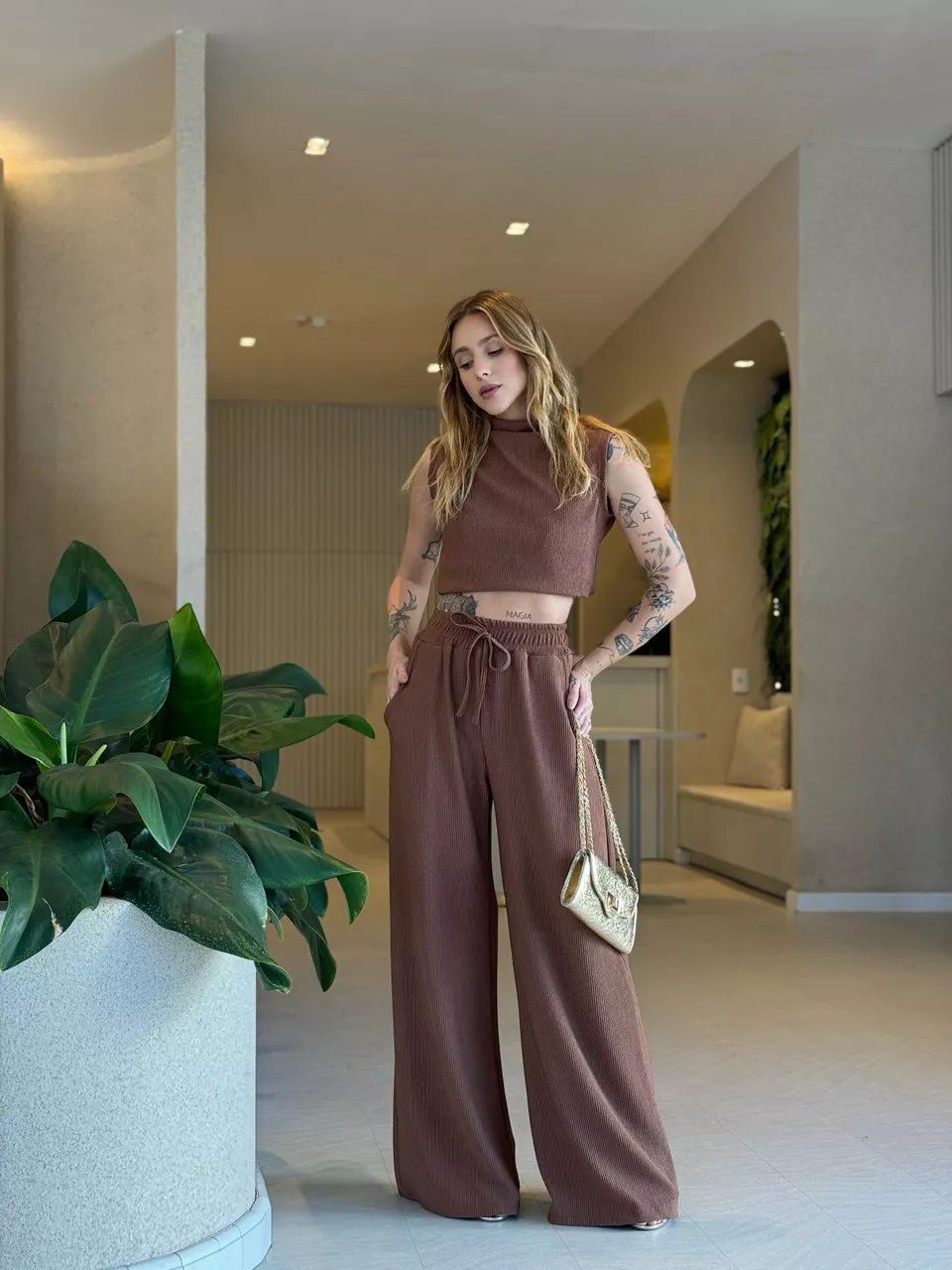 CONJUNTO VALÉRIA ANARRUGA MARROM - 0051880054 - CAROLLA FERRARO