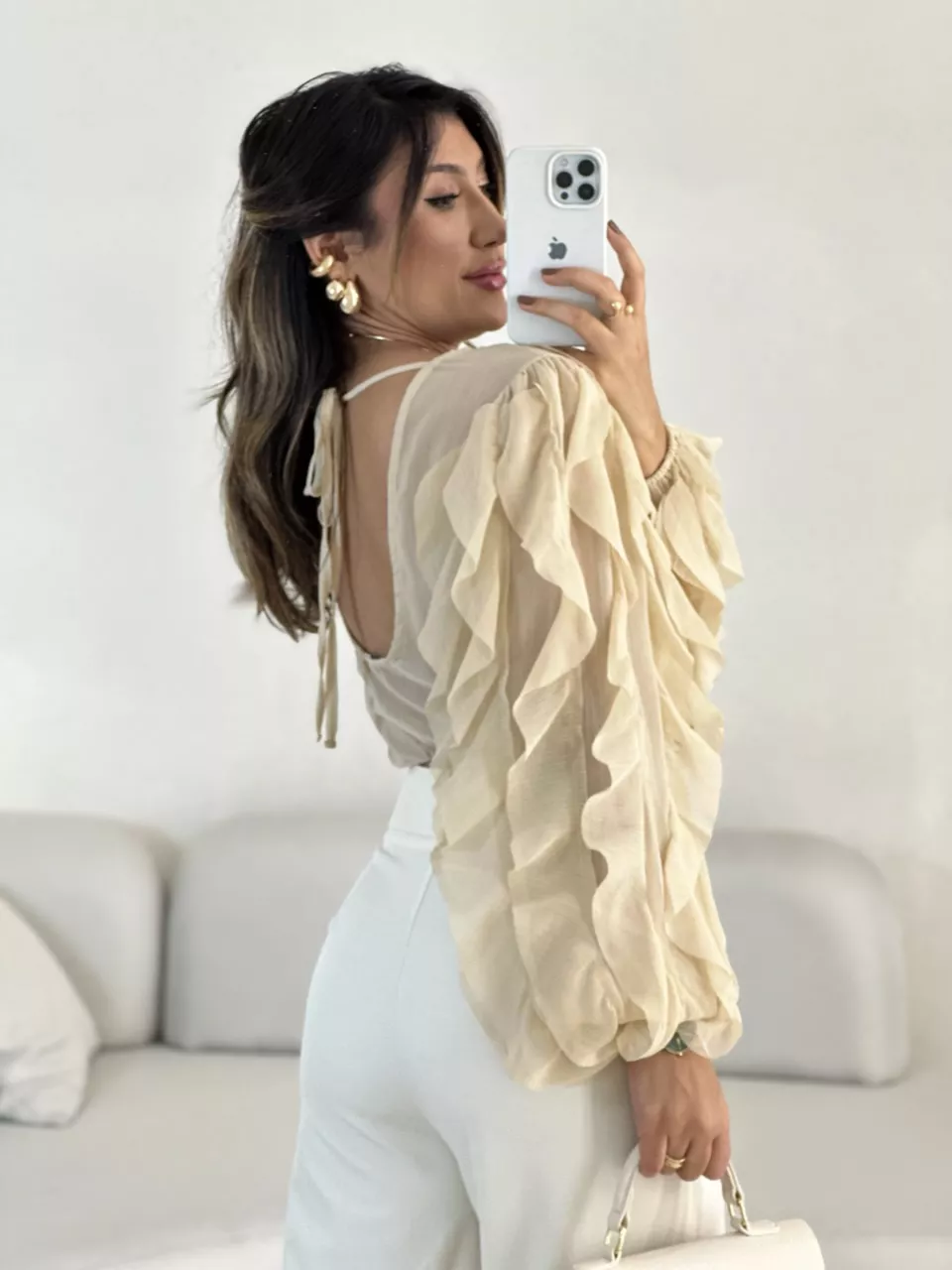 BLUSA FLÁVIA BABADO VERTICAL Nude