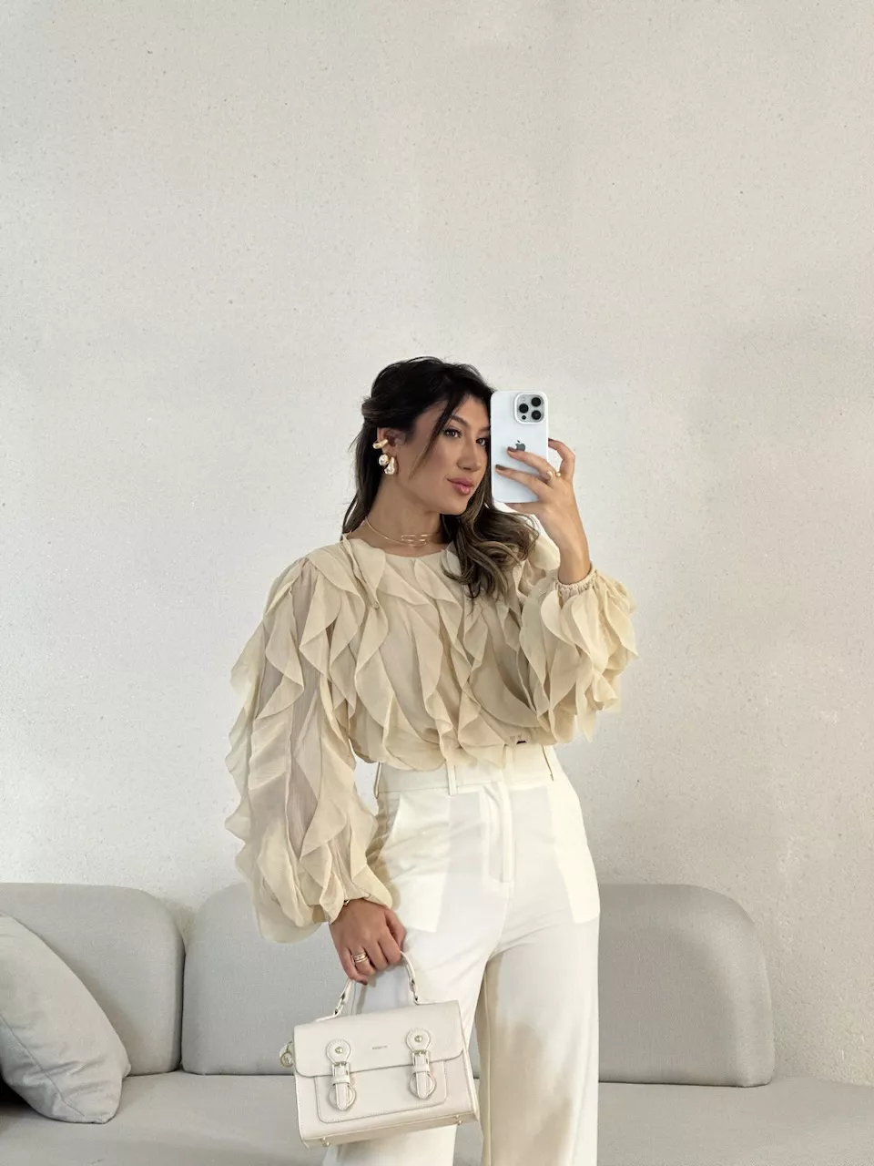 BLUSA FLÁVIA BABADO VERTICAL Nude