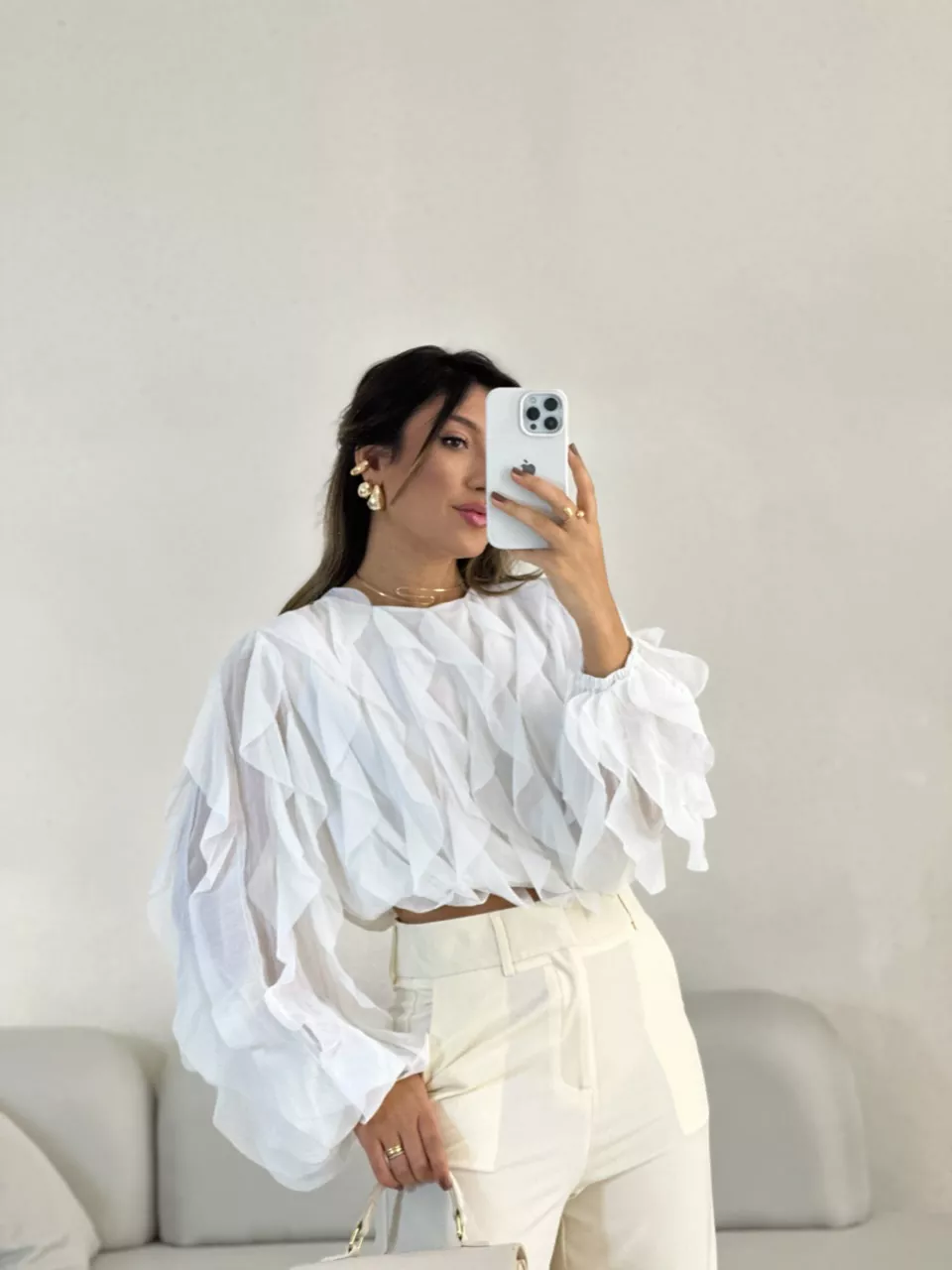 BLUSA FLÁVIA BABADO VERTICAL OFF - 0055050048 - CAROLLA FERRARO