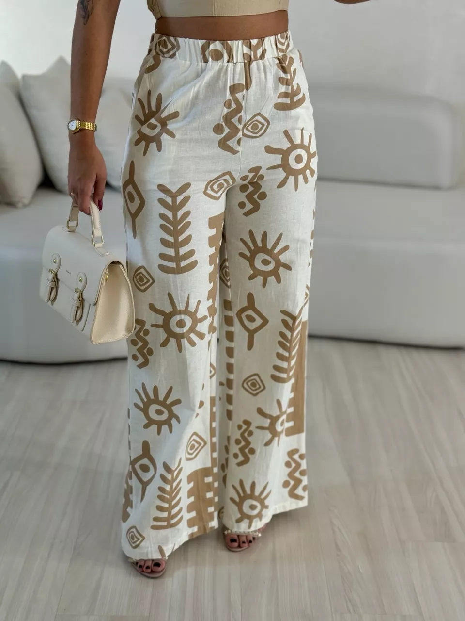 CALÇA LOLA ESTAMPADA OFF/NUDE - 0056190350 - CAROLLA FERRARO