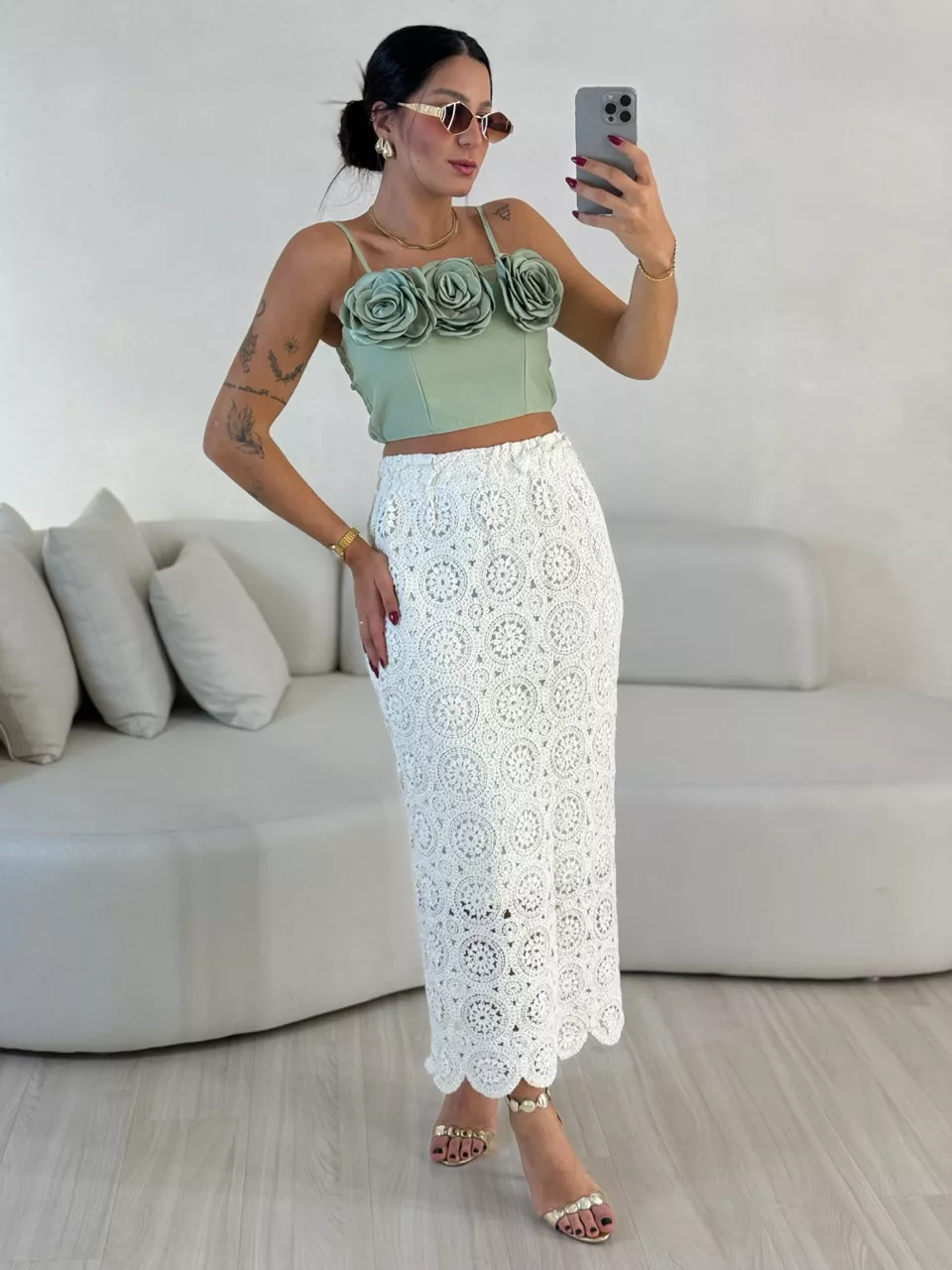 CROPPED MEL FLORES VERDE