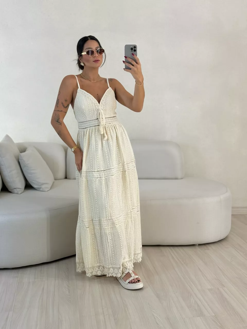 VESTIDO KAREN CROCHÊ CRU - 0056160132 - CAROLLA FERRARO