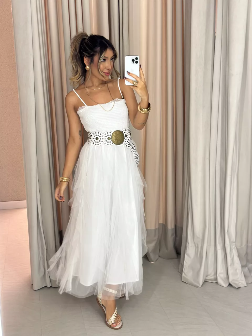 VESTIDO ISABEL TULE Branco - 0061020098 - CAROLLA FERRARO