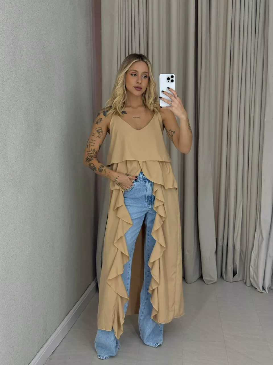 BLUSA LILA BABADOS ALÇA NUDE - 0061890049 - CAROLLA FERRARO