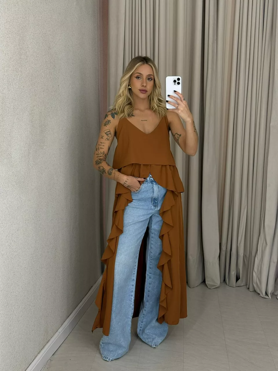 BLUSA LILA BABADOS ALÇA TERRA COTA - 0061890117 - CAROLLA FERRARO