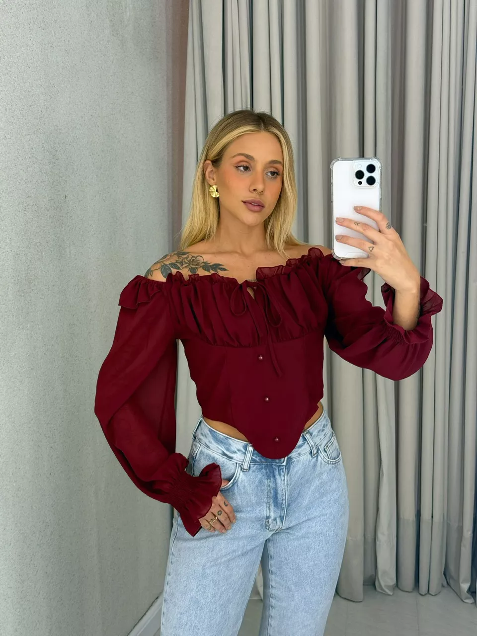 BLUSA ROMA BABADOS CHERRY RED - 0061830330 - CAROLLA FERRARO