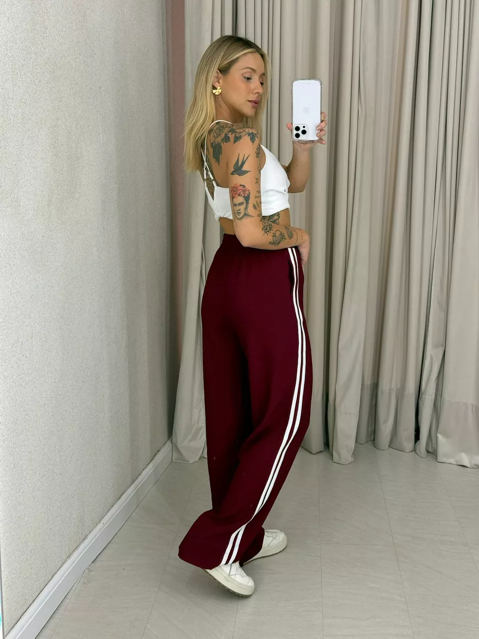 CALÇA ANA LAURA LISTRAS CHERRY RED
