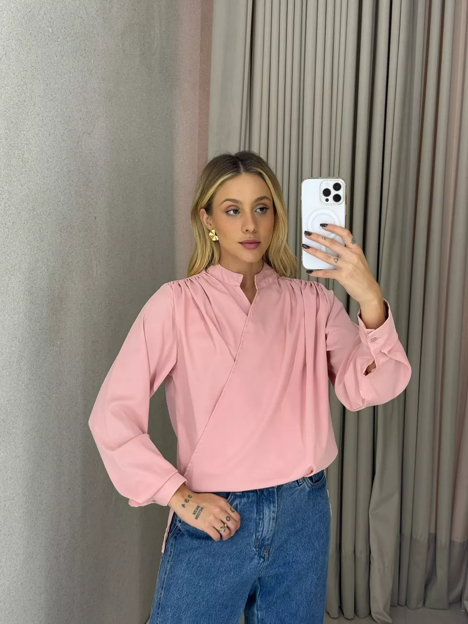 BLUSA YARA MANGA Rosê - 0063150025 - CAROLLA FERRARO