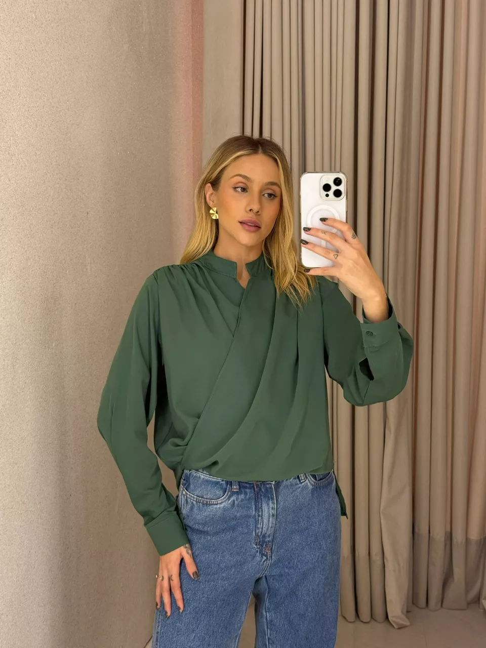 BLUSA YARA MANGA verde - 0063150014 - CAROLLA FERRARO