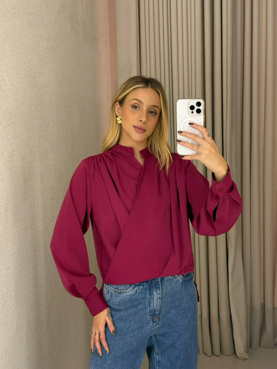 BLUSA YARA MANGA VINHO - 0063150168 - CAROLLA FERRARO