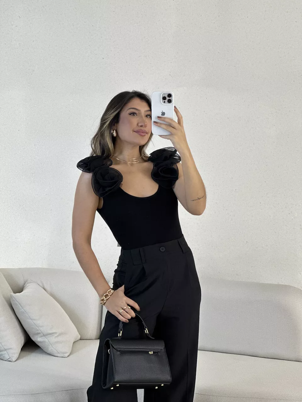 BODY DÁLIA FLOR preto - 0055070032 - CAROLLA FERRARO