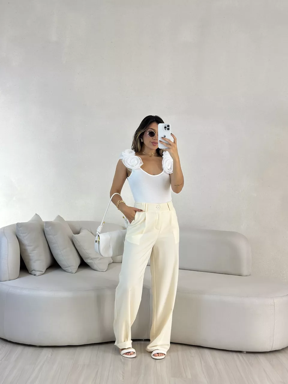 CALÇA VALENTINA PANTALONA Marfim - 0055080056 - CAROLLA FERRARO
