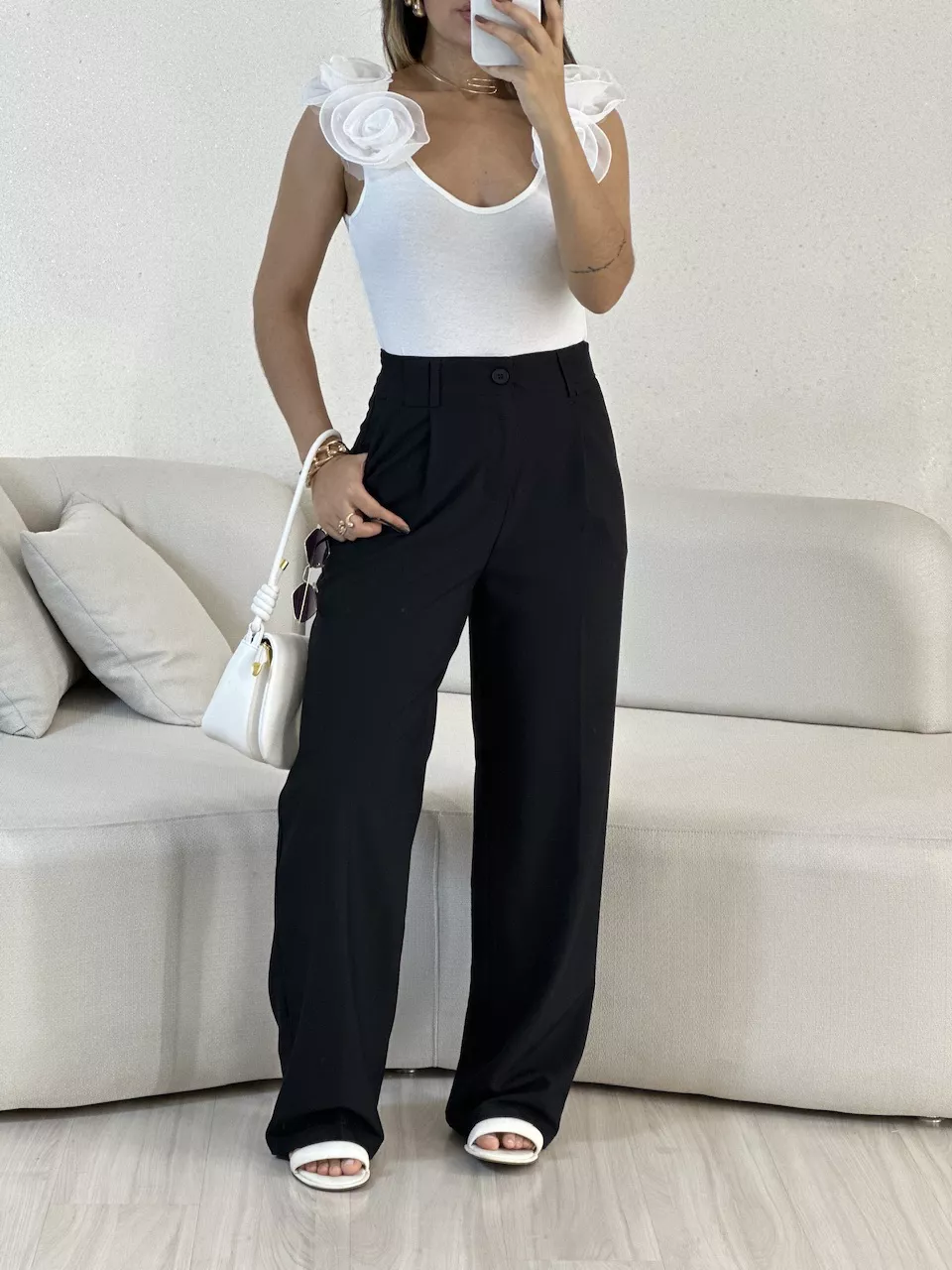 CALÇA VALENTINA PANTALONA Preta - 0055080033 - CAROLLA FERRARO