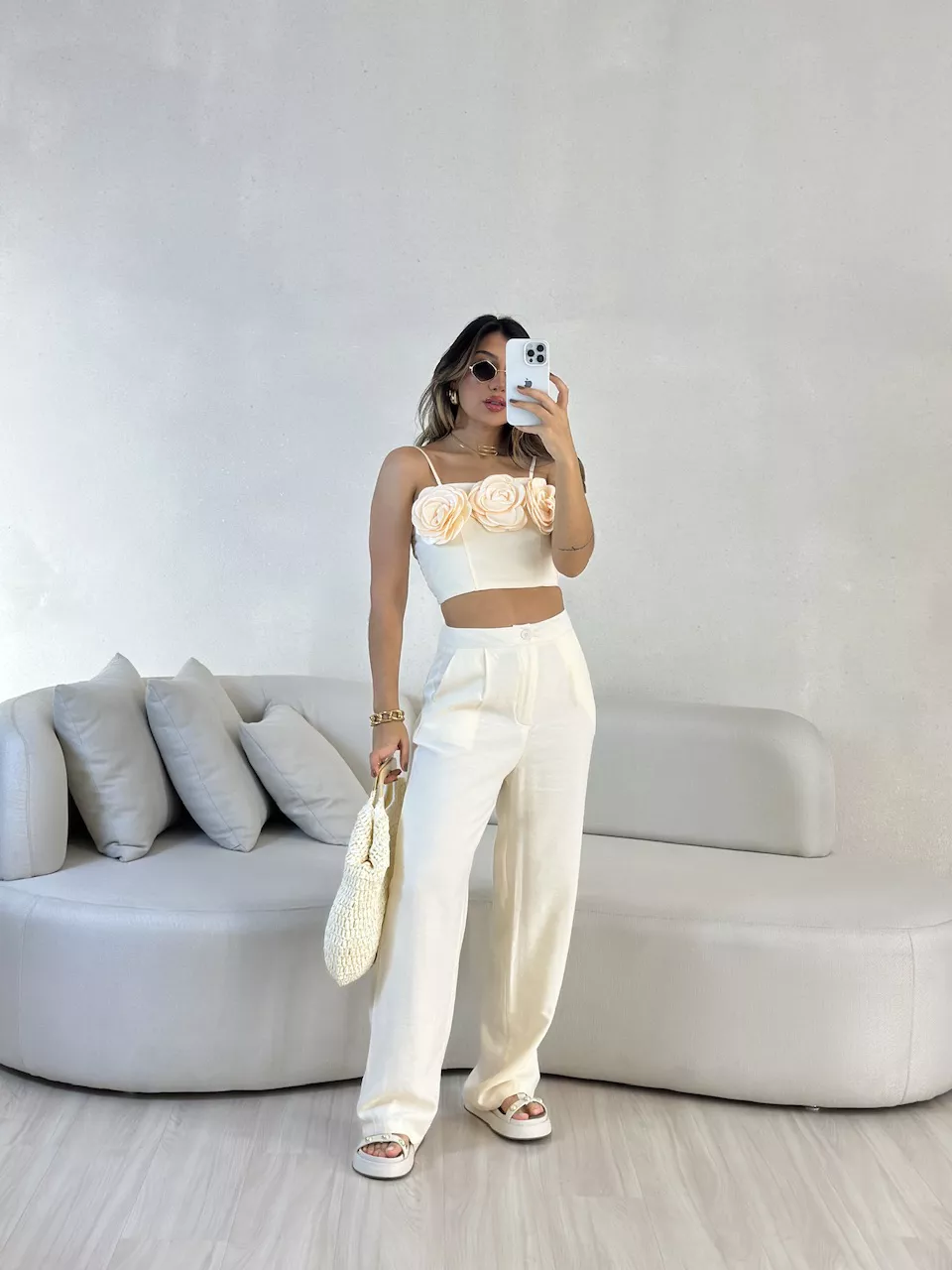 CONJUNTO CLARICE FLOR Marfim - 0055090056 - CAROLLA FERRARO