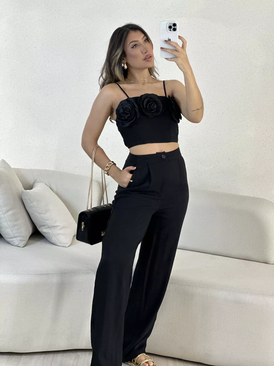 CONJUNTO CLARICE FLOR preto - 0055090032 - CAROLLA FERRARO
