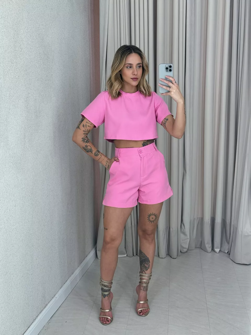 CONJUNTO PAMELA SHORT ROSA - 0057050031 - CAROLLA FERRARO