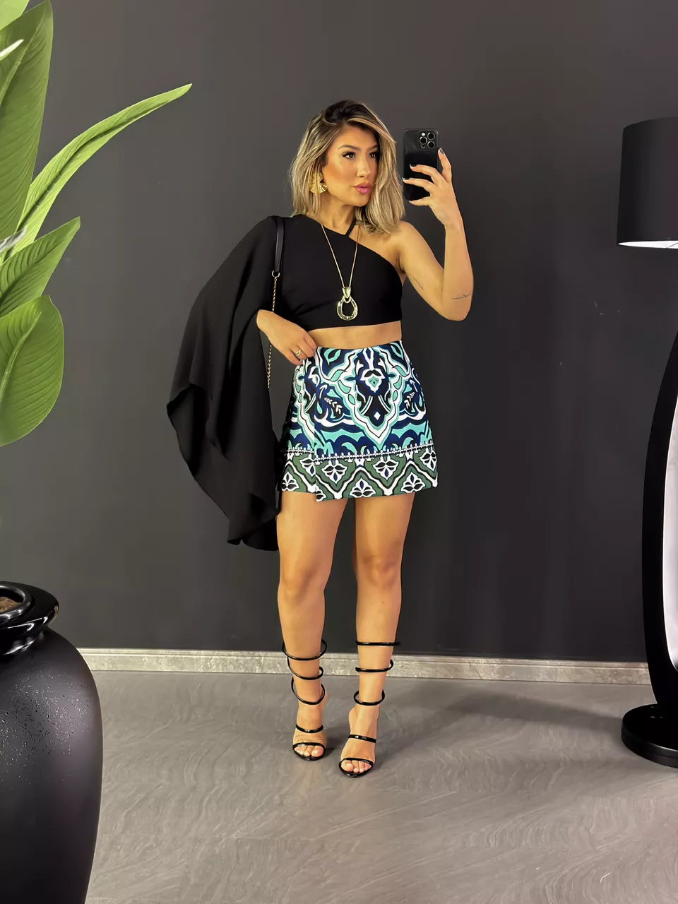 SHORT SAIA MÁRCIA ESTAMPADO AZUL - 0046160109 - CAROLLA FERRARO