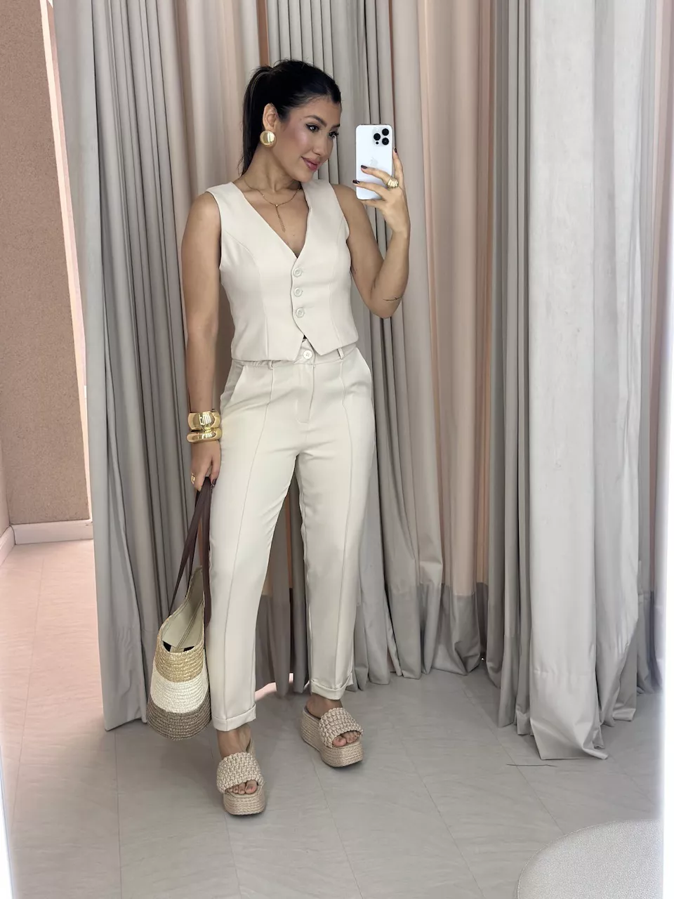CONJUNTO BETH CALÇA AREIA - 0058310110 - CAROLLA FERRARO