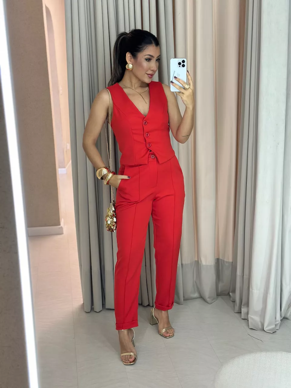 CONJUNTO BETH CALÇA VERMELHO - 0058310006 - CAROLLA FERRARO