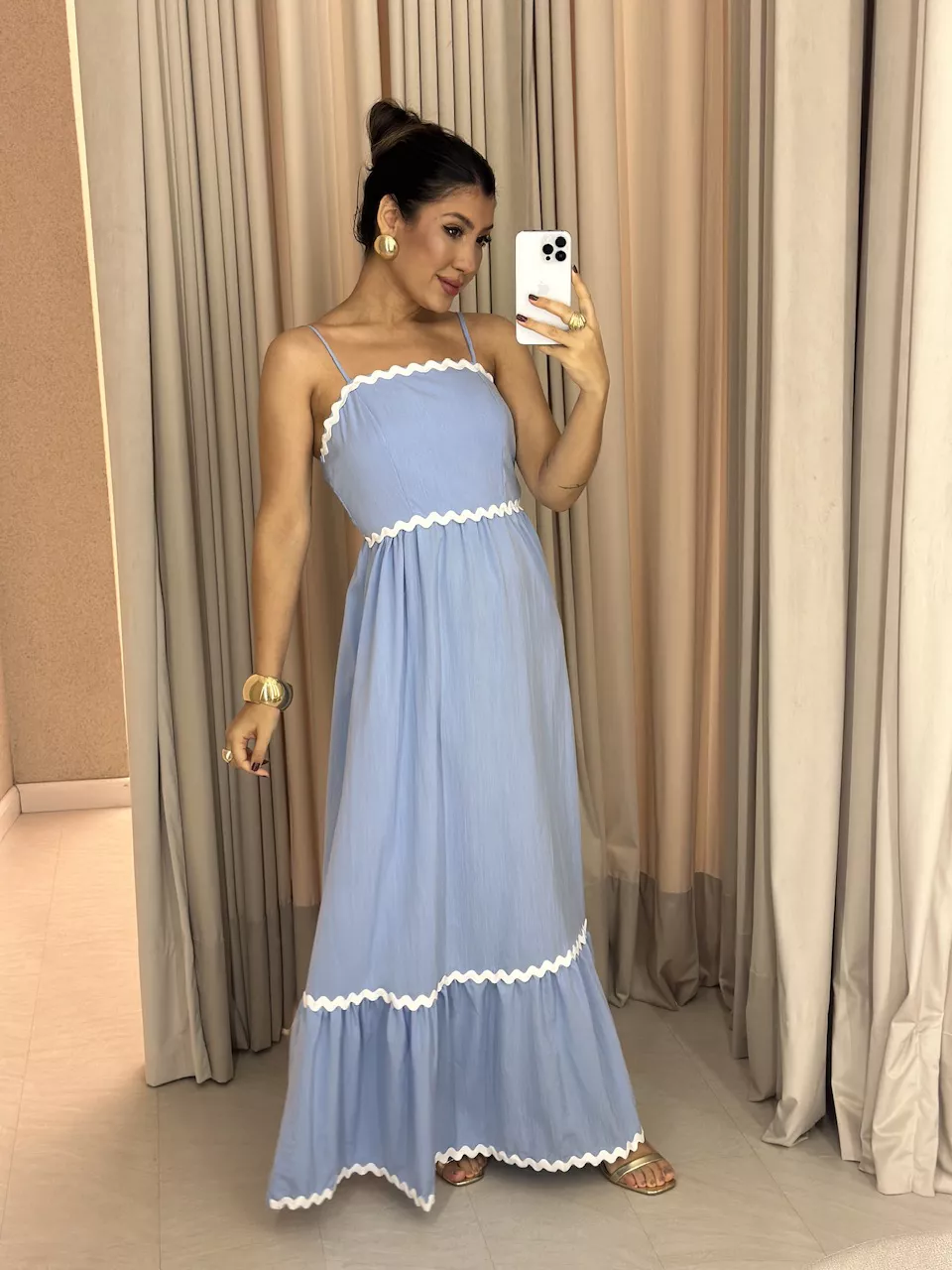 VESTIDO CÉLIA LONGUETE AZUL - 0058300109 - CAROLLA FERRARO